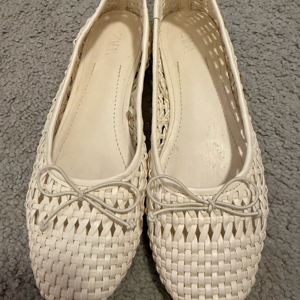 Zara Cream Woven Flats with Bow